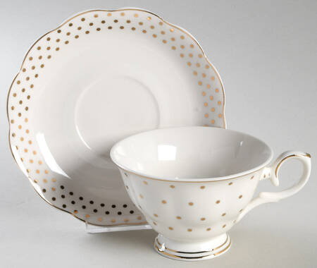 Polka Dots Metallic Gold Footed Cup & Saucer Set