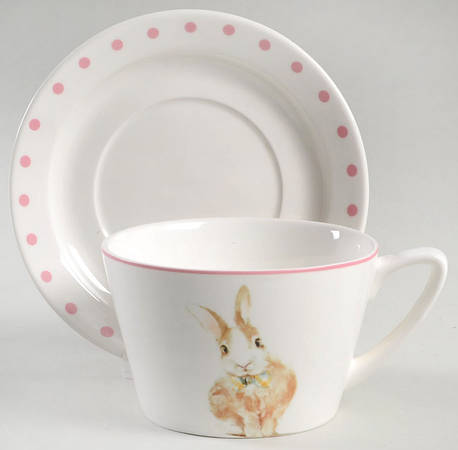 Polka Dot Bunny Flat Cup & Saucer Set