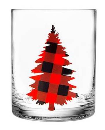 Holiday Plaid Glassware Double Old Fashioned