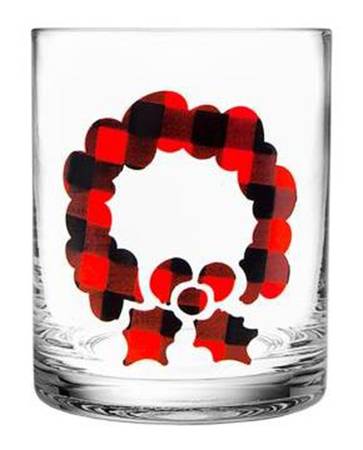 Holiday Plaid Glassware Double Old Fashioned