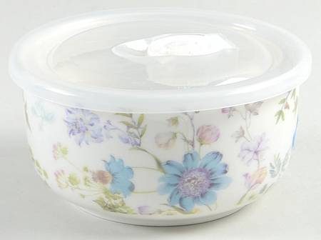 Blue Wild Floral 5" Round Food Storage Container & Plastic Lid