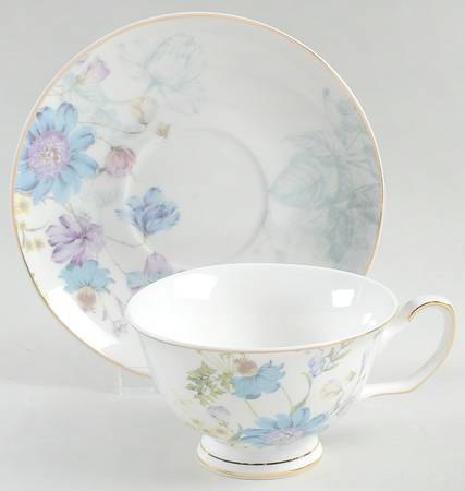 Blue Wild Floral Footed Cup & Saucer Set