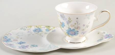 Blue Wild Floral Dessert Plate & Cup Set