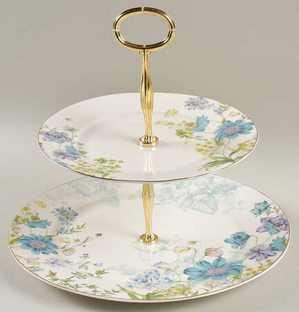 Blue Wild Floral 6 5/8"-10"  2 Tiered Serving Tray (Dp, Sp) HC