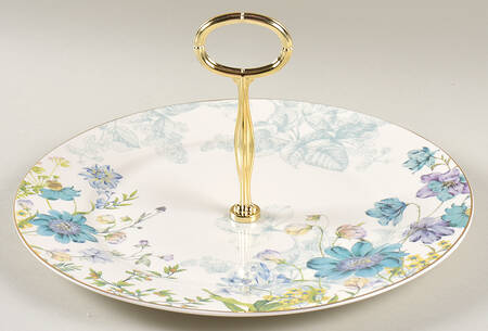 Blue Wild Floral Round Serving Plate with Center Handle (Dp) Hc
