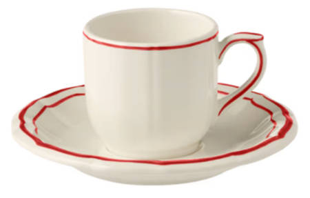 Filets Rouge (Red) Flat Demitasse Cup & Saucer Set