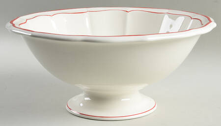 Filets Rouge (Red) 11" Round Vegetable Bowl by Faiencerie De Gien