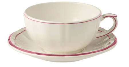 Filets Pivoine (Peony Pink) Breakfast Cup & Saucer Set