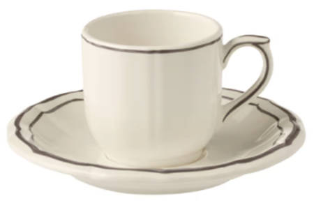 Filets Taupe (Light Brown) Flat Demitasse Cup & Saucer Set