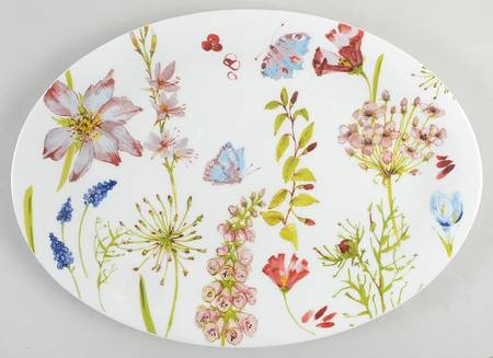 Watercolor Butterfly Garden 13" Oval Serving Platter