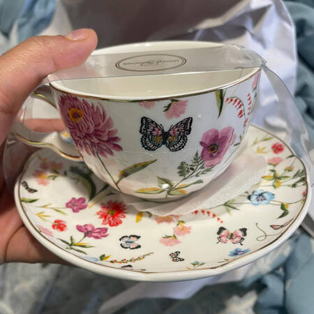 Watercolor Butterfly Garden Flat Cup & Saucer Set