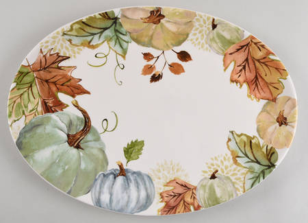 Sage Green Leaves-Autumn Hill 15" Oval Serving Platter