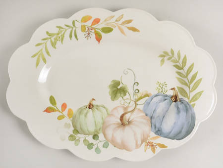 Sage Green Leaves-Autumn Hill 16" Oval Serving Platter