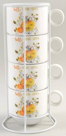 Hello Gourd-Geous Stackable Mug - Set of 4 & Metal Holder