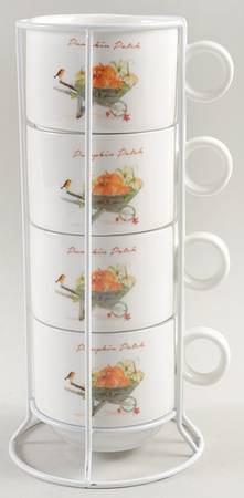 Pumpkin Patch Stackable Mug - Set of 4 & Metal Holder