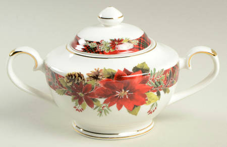 Plaid Poinsettia Sugar Bowl & Lid