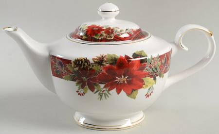 Plaid Poinsettia Teapot & Lid