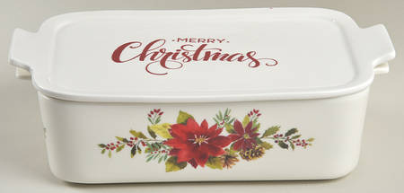 Plaid Poinsettia Rectangular Baker & Lid