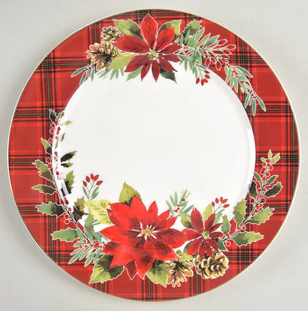 Plaid Poinsettia Salad Plate