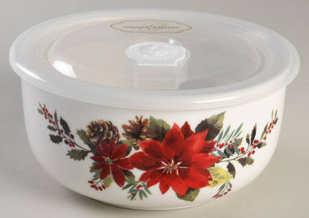 Plaid Poinsettia 6" Storage Bowl Ceramic with Plastic Lid