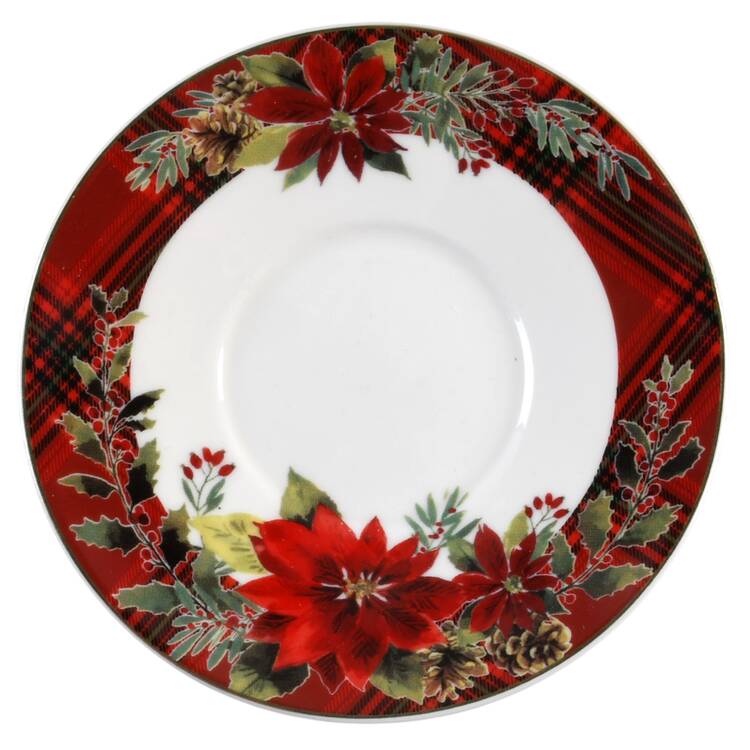 Plaid Poinsettia Saucer for Demitasse Cup