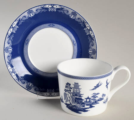 Blue Willow Flat Cup & Saucer Set