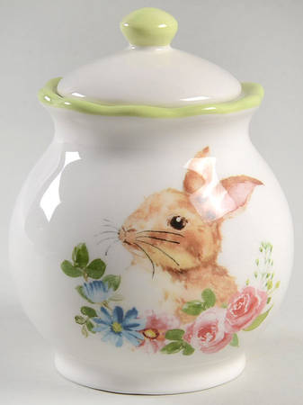 Floral Bunny Sugar Bowl & Lid