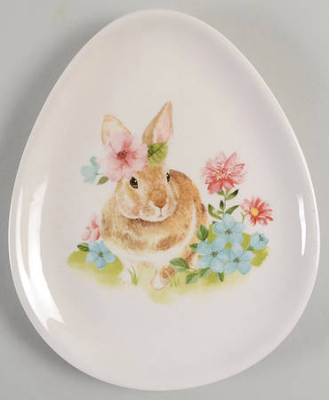 Scallop Bunny 8" Egg Shape Plate