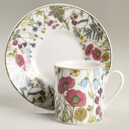 Pink Poppy Meadow Flat Demitasse Cup & Saucer Set