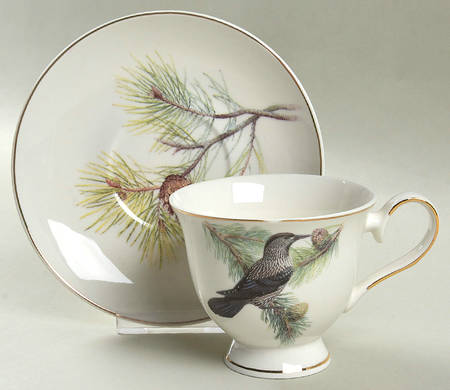 Winter Bird Footed Cup & Saucer Set