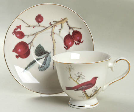 Winter Bird Footed Cup & Saucer Set