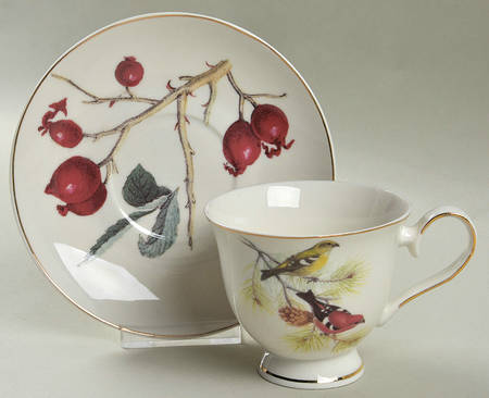 Winter Bird Footed Cup & Saucer Set