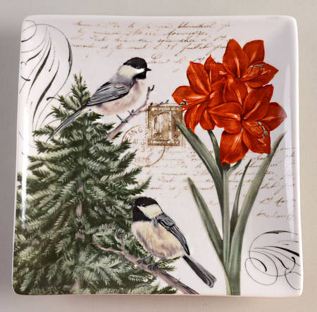 Winter Cheer Bird Square Salad Plate