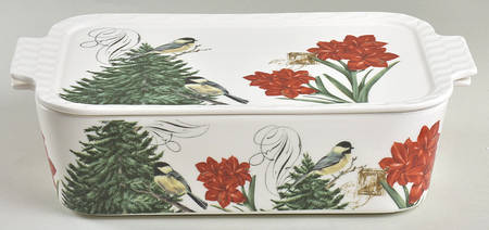 Winter Cheer Bird Rectangular Baker & Lid