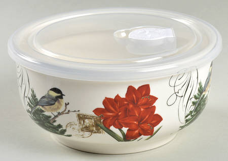 Winter Cheer Bird 26 Oz Round Plastic Microwave Bowl & Vented Lid