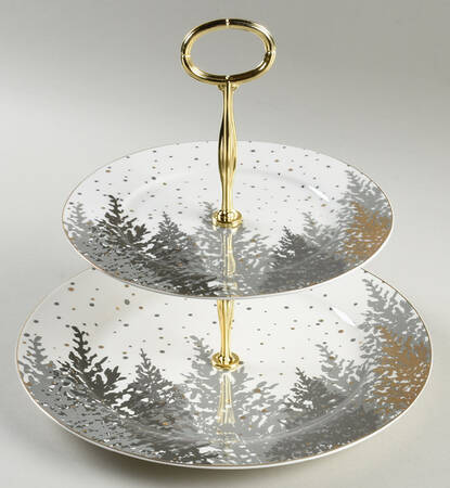 Black Grey Tree 6 5/8"-10"  2 Tiered Serving Tray (Dp, Sp) HC