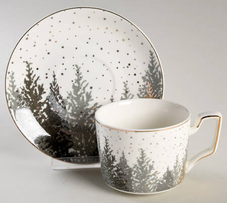 Black Grey Tree Flat Cup & Saucer Set