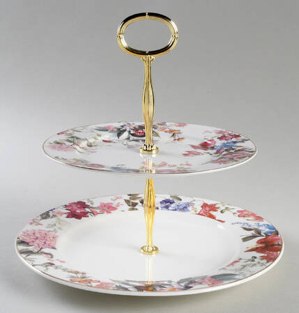 Pink Blue Garden 6 5/8"-10"  2 Tiered Serving Tray (Dp, Sp) HC