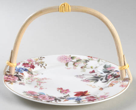 Pink Blue Garden 5 3/8"-5 5/8" Bamboo Handled Serving Plate  HC