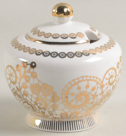White Gold Lace Berry Sugar Bowl & Lid