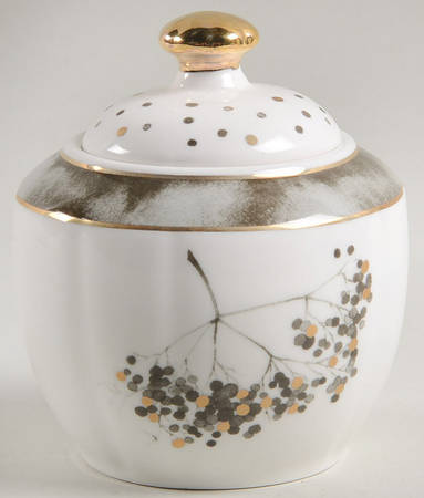 Metallic Black Leaves Sugar Bowl & Lid