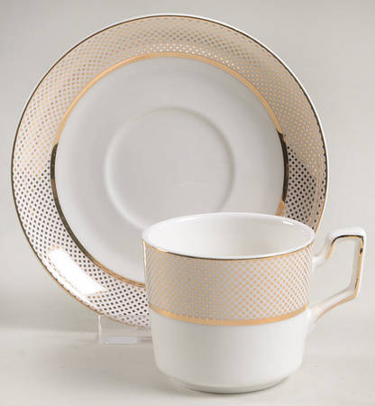 Gold Diamond Pin Flat Demitasse Cup & Saucer Set