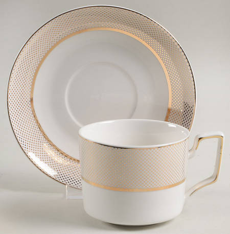 Gold Diamond Pin Flat Cup & Saucer Set