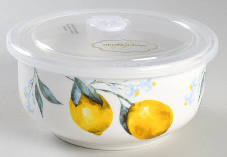 Organic Lemon 26 Oz Round Plastic Microwave Bowl & Vented Lid