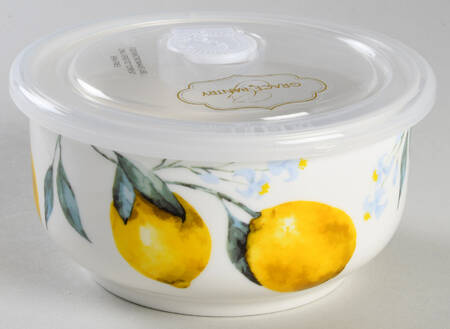 Organic Lemon 16 Oz Round Plastic Microwave Bowl w/Vent Lid