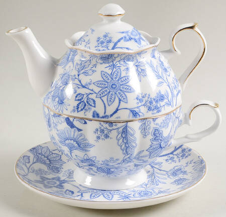 Blue Vine Individual Teapot & Lid with Cup & Saucer