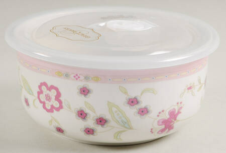 Corn Floral Pink 26 Oz Round Plastic Microwave Bowl & Vented Lid