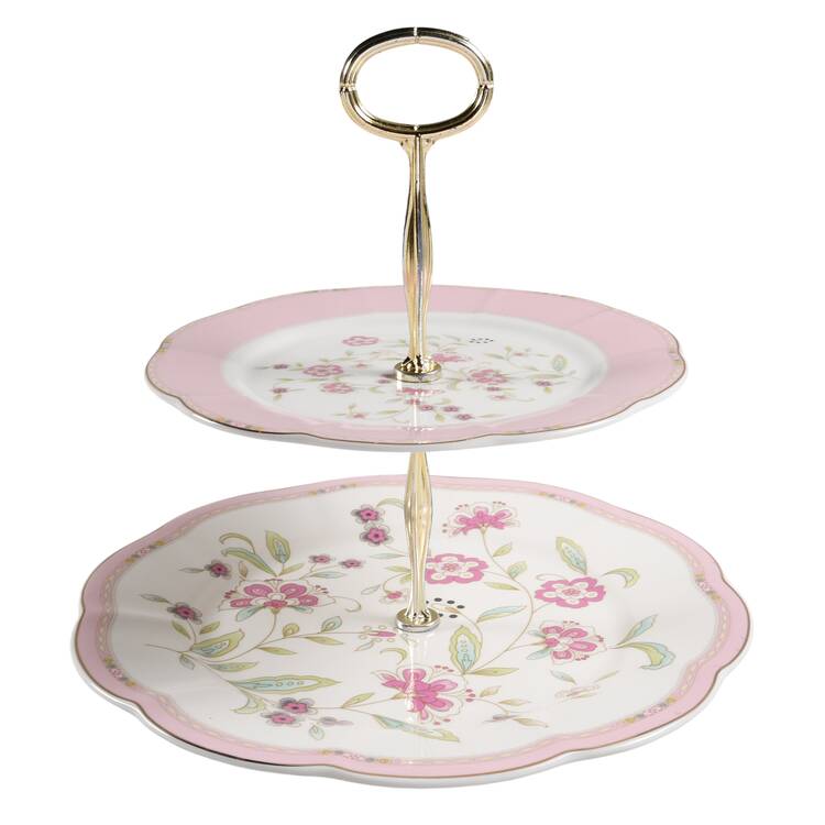 Corn Floral Pink 6 5/8"-10"  2 Tiered Serving Tray (Dp, Sp) HC
