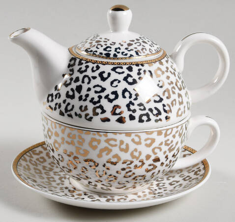 Leopard Gold Individual Teapot & Lid with Cup & Saucer