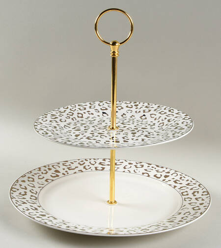 Leopard Gold 2 Tiered Serving Tray (Dinner & Salad Plate)